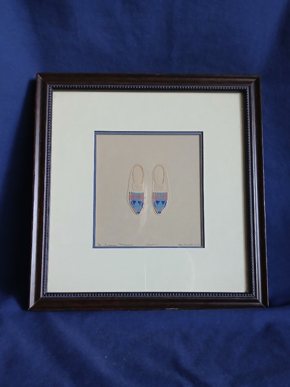 2002 Jan Ness Art, Original Embossed With Beads, 'Chippewa Moccasins' signed COA